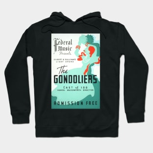 The Gondoliers vintage screen print in turquoise, white, and orange, 1937: Retro theatre poster, cleaned and restored Hoodie